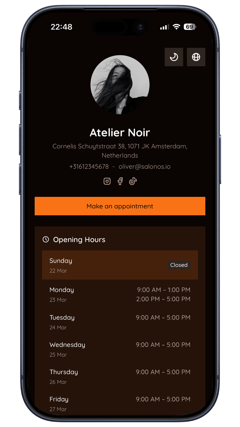 Orange booking page