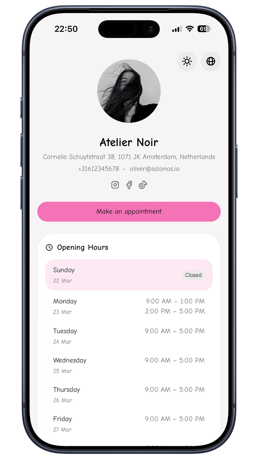 Pink booking page