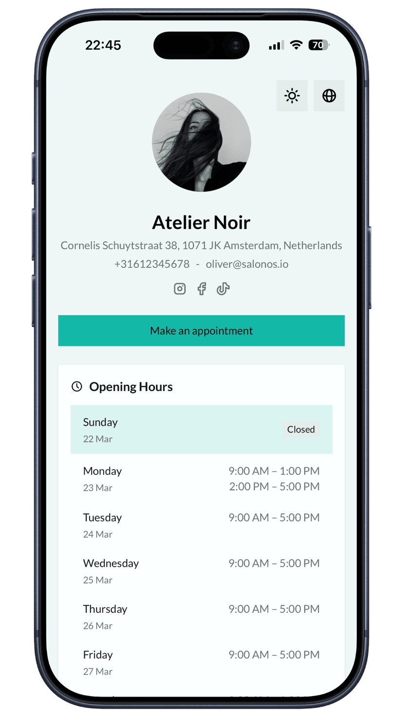 Teal booking page